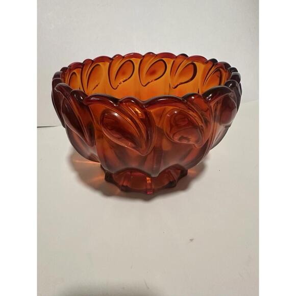 Indiana Glass Other - Indiana Tiara Ruby Cadmium Amberina UV Glow Glass Leaf Pattern Heavy Bowl MCM